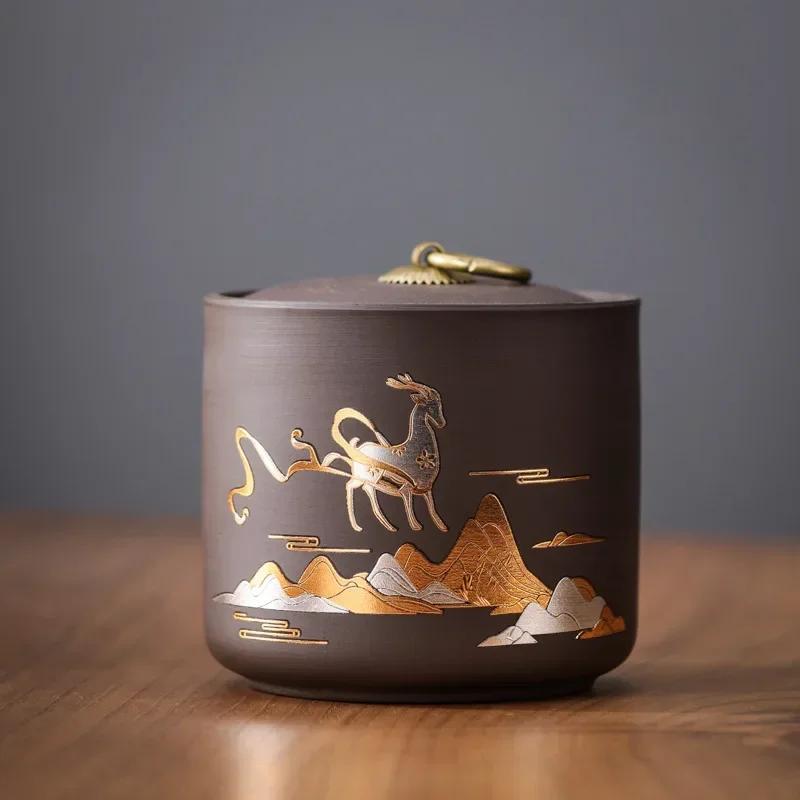 2025 New Coarse Pottery Tea Sealed Jar 9.5x10cm Water Capacity 435ml Tea Container Tea Box