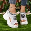Large-size Platform Wedge Sandals for Women, Woven Mesh Breathable Fish-mouth Elasticated Footbed Lightweight and Comfortable Sandals