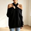 Damen Strickpullover mit Carmen-Ausschnitt, lockerem Schnitt