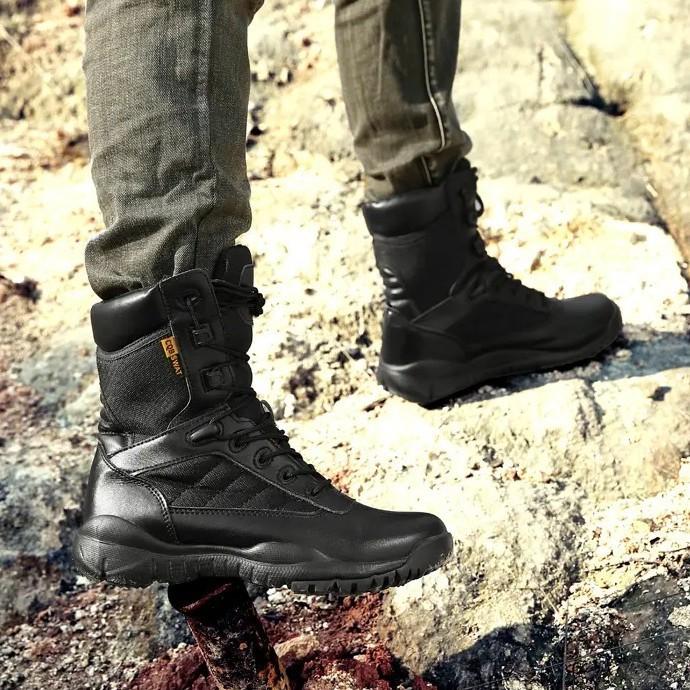Spring and summer large size combat boots breathable and comfortable mesh mountaineering boots men's high-top casual lightweight wear-resistant sec