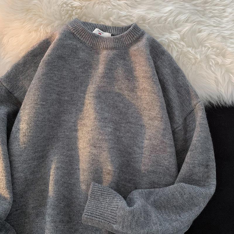 

Мужской вязаный пуловер однотонного цвета, Осень/Зима, Простой и универсальный, Круглый вырез горловины, Гонконгский стиль, Базовый свитер из шерсти свободного кроя 3XL