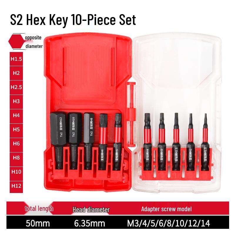 Extended S2 Hex Socket Driver Bits Set for Electric and Pneumatic Screwdrivers
