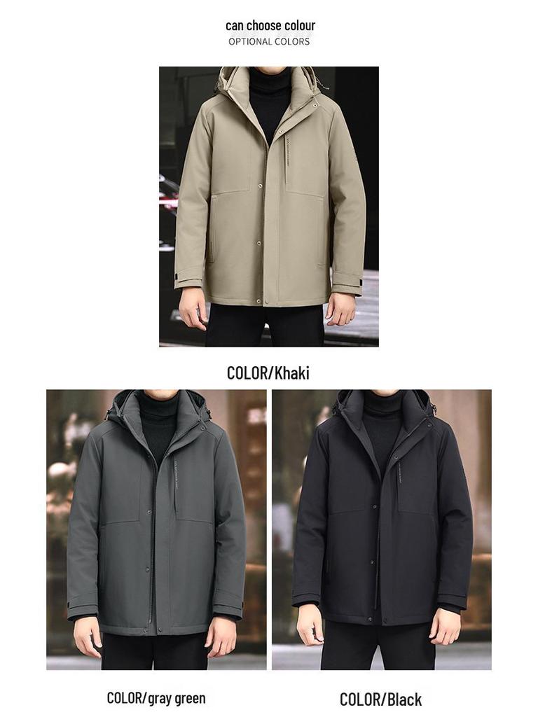 Herren Mittellange Kapuzenjacke aus Gänsedaunen - Neuer Stil, Verdickt, Abnehmbar, Warme Winter Business Casual Oberbekleidung