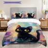 Black Cat Pattern Bedding Quilt Set Quilt Cover Pillowcase Home Decoration Birthday Gift (1 * Duvet Cover + 2 * Pillowcase, Without Core)