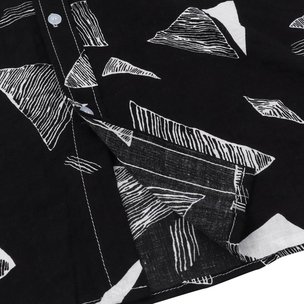 Men's Summer Casual Loose Resort Geometric Print Short Sleeve Top Beach Lapel Shirt