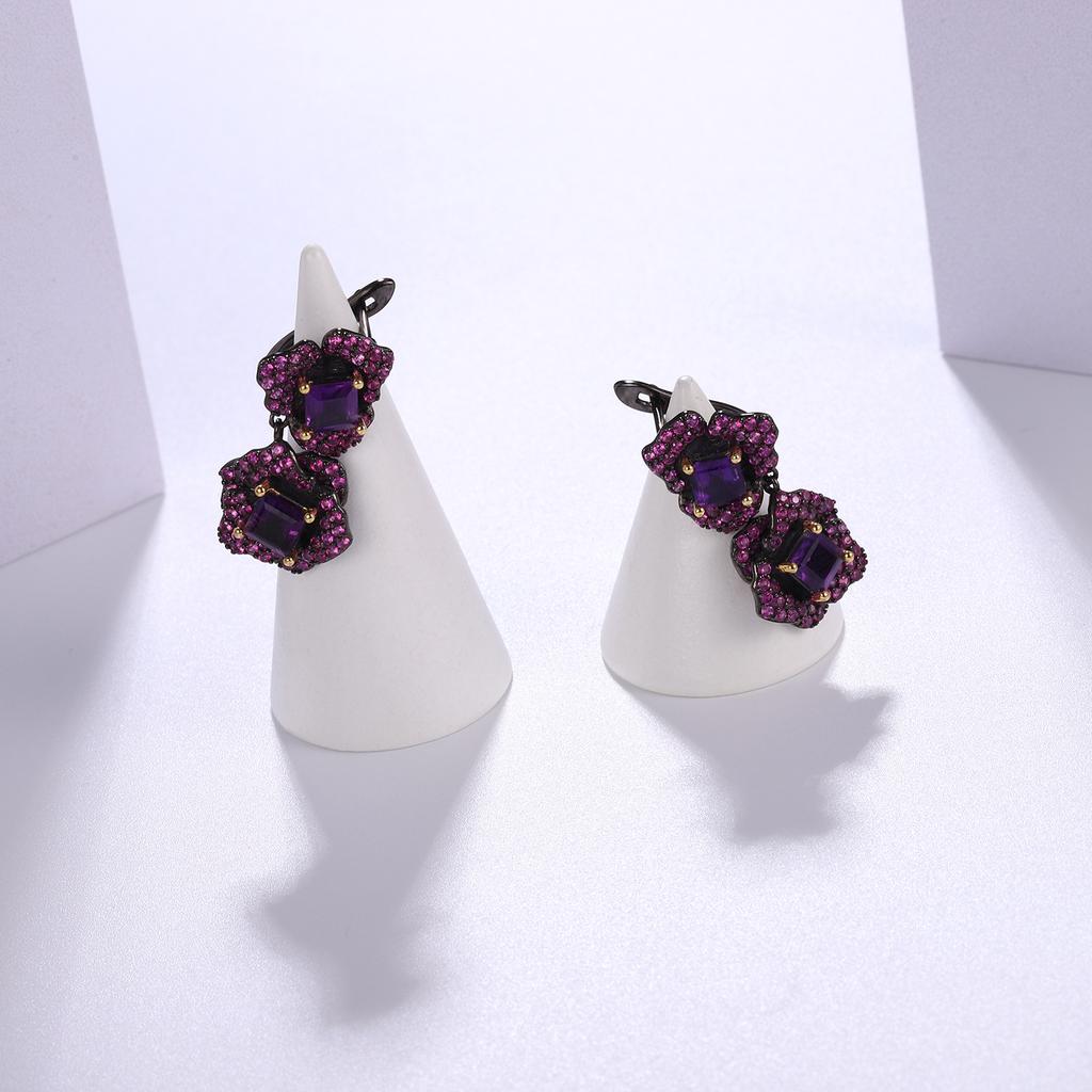 Designer Natural Gemstone Earrings Natural Style Flower Series Design S925 Silver Amethyst Earrings Earrings