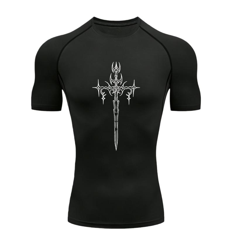 Cross Pattern  Men's Sports T-shirt Training Fitness Compression Quick Dry Short Sleeve T-Shirt for Men