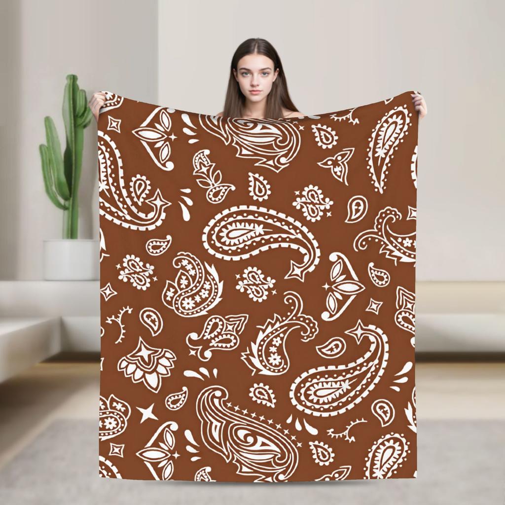 Brown White Paisley Western Seamless Pattern Blanket Quality Soft Cozy Bedding Throws Winter Plane Travel Living Room Bedspread