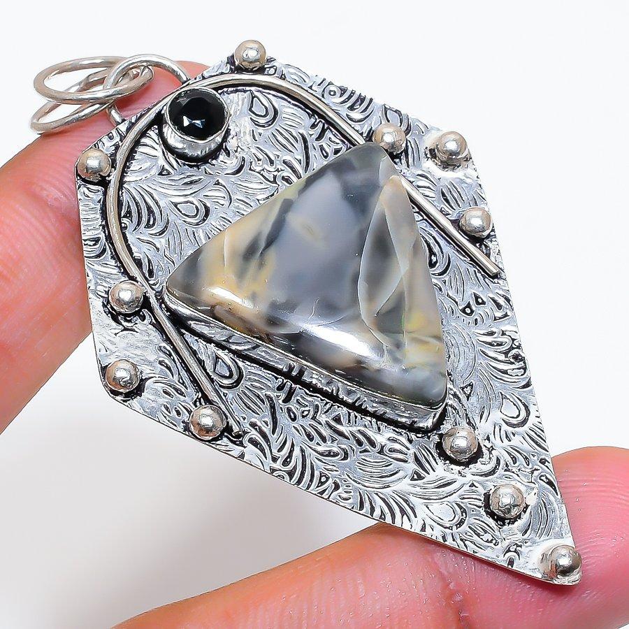 Natural Maligano Jasper, Spinel 925 Sterling Silver Jewelry Pendant 2.88" ZS-815