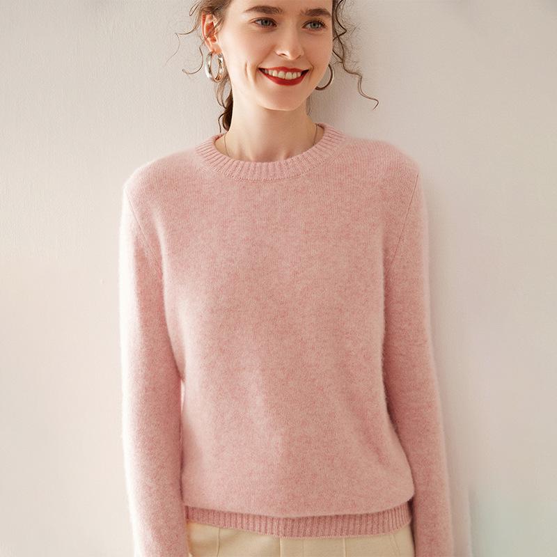 Women's Double-Strand Thickened Cashmere Pullover Sweater - Warm & Versatile Round Neck for Autumn/Winter