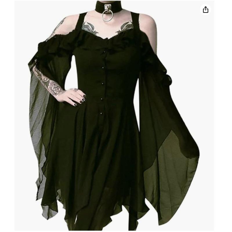 

Wish Color Suspender Off-Shoulder Sleeve Irregular Button Dress 5XL темно-зелений колір