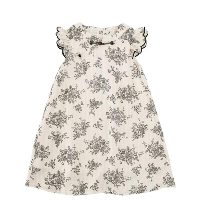 Youyou Girls' Summer Floral Flutter Sleeve Cheongsam Dress