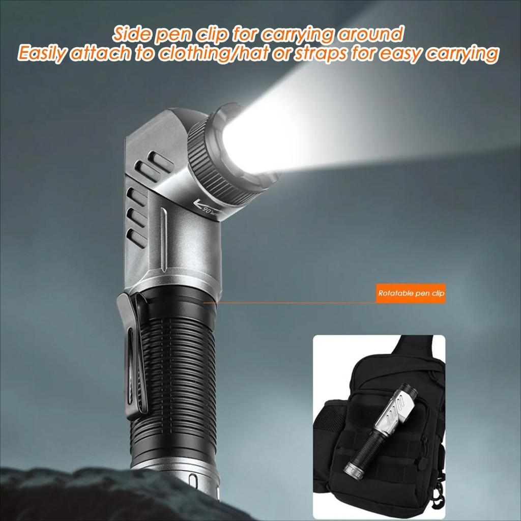 Powerful LED Flashlight Rechargeable Dual-Source Light Aluminum Alloy Adjustable Corner Outdoor Work Light with Tail Magnet