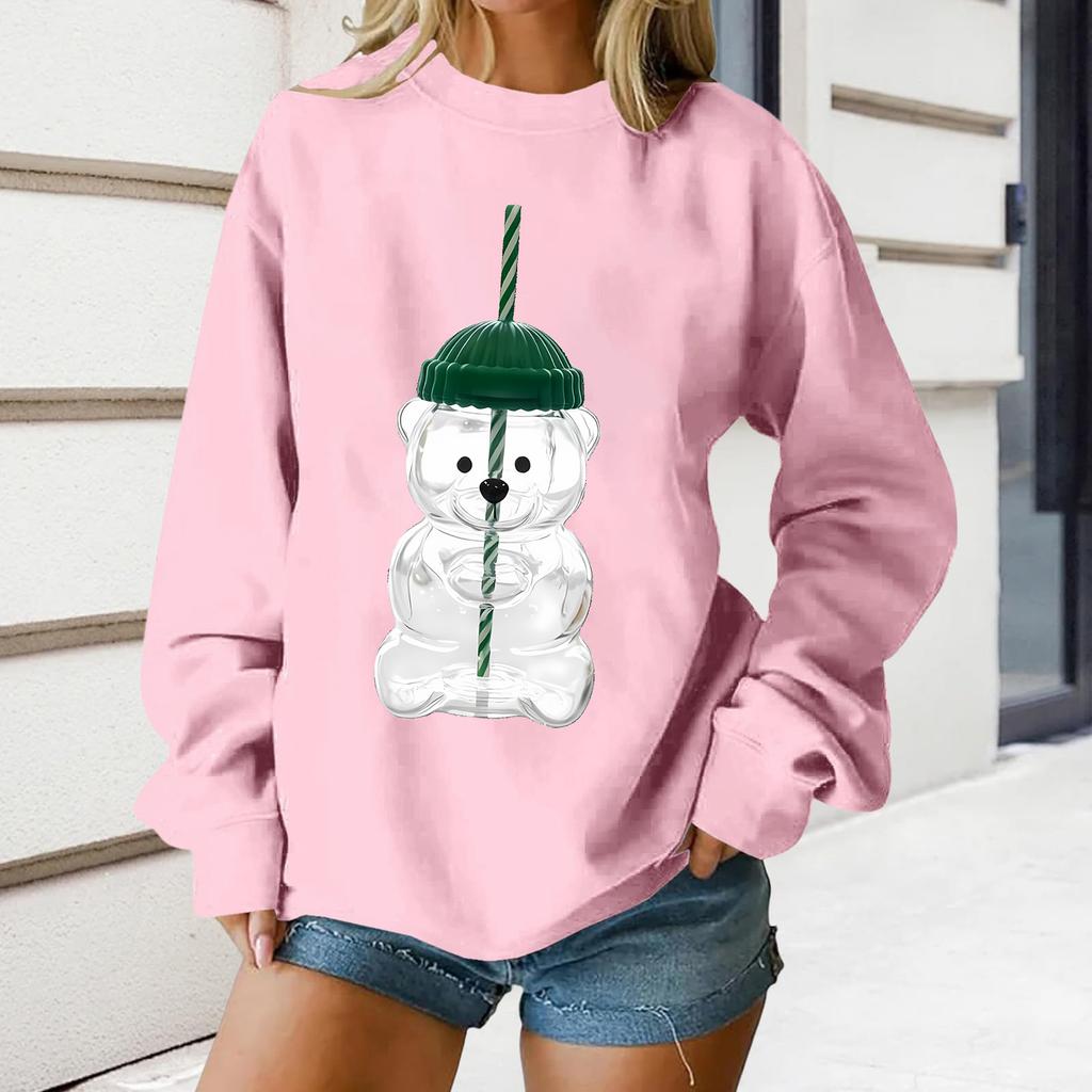 Damen Locker Bequem Lässig Modisch Charakterdruck Rundhals Langarm Sweatshirt