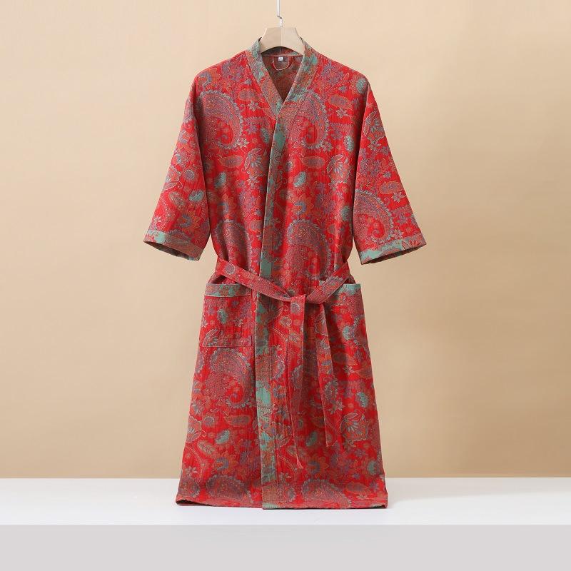 Cotton Fashionable Printed Half Sleeve Kimono Bathrobe for Spring and Summer Thin Home Wear Absorbent Quick Drying Sleeping Robe