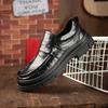 Casual Leather Shoes Men's Genuine Leather One-pedal Loafers Black Cowhide Platform British Style Men's Business Dress Leather Shoes