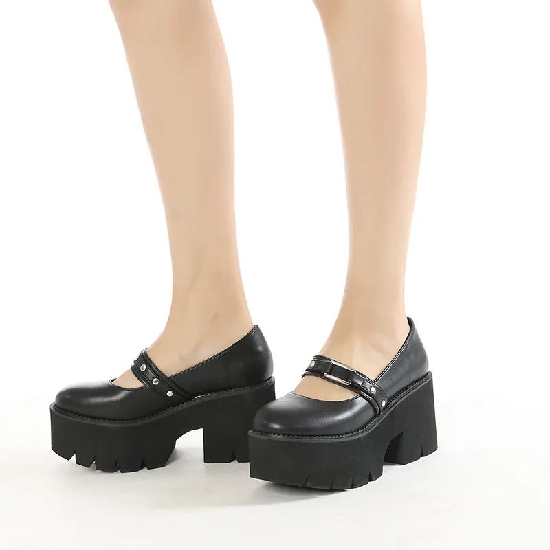 Fashion plus size 41 42 43 New Women Shoes Mary Jane Gothic Shoes Slip on Leather Pumps High Heels platform heels