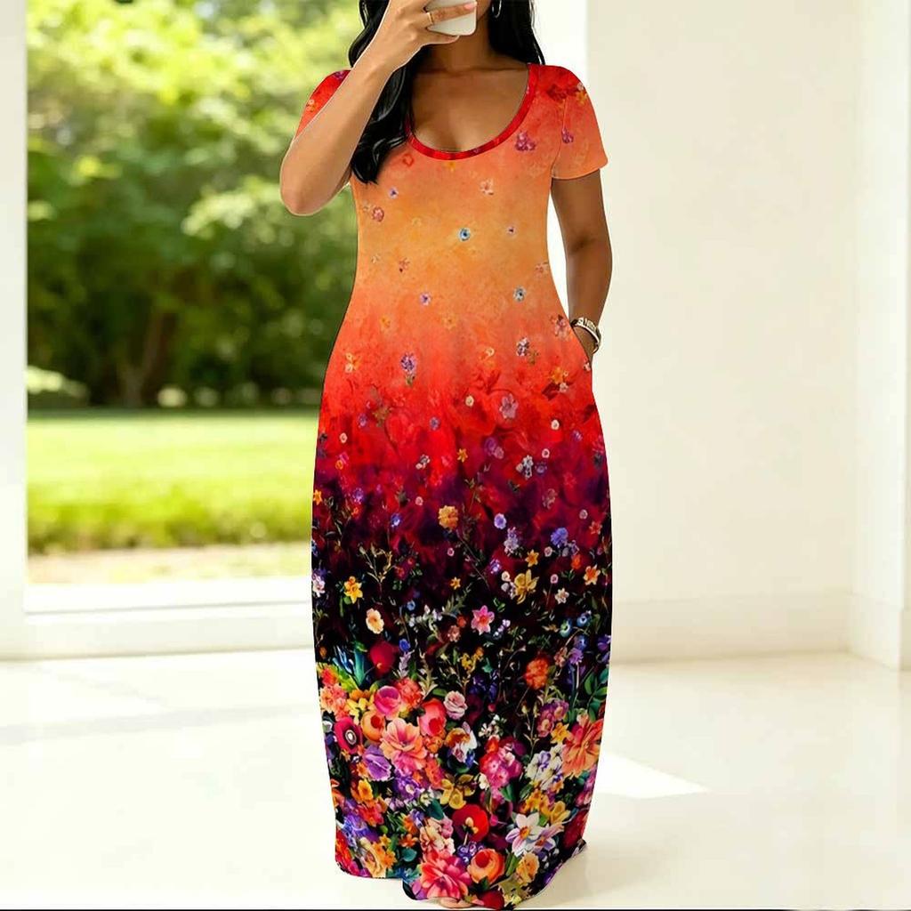 Lightweight Crew Neck Dress For Women Plus Size Short Sleeve Loose Outfit Perfect For Summer Daily Stroll