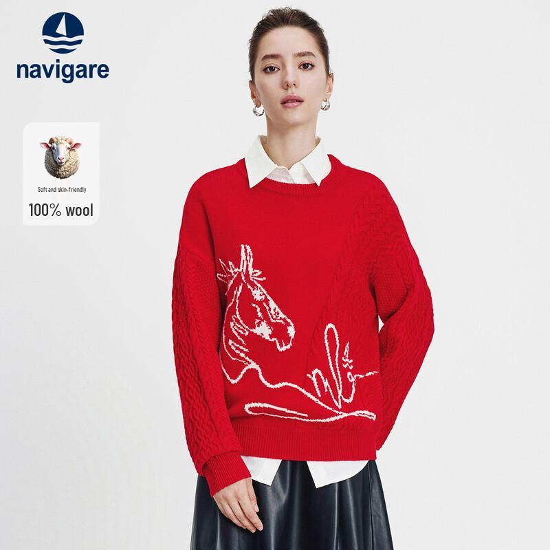 Navigare Women's Loose Round Neck Wool Sweater