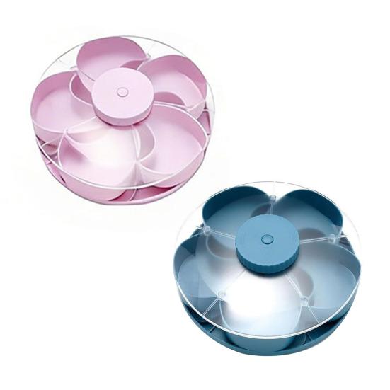 Obrotowa taca do serwowania przekąsek z przegródkami i pokrywkami, obracająca się paterka na dipy, warzywa, owoce, oszczędzająca miejsce organizacja kuchenna na imprezy, pikniki