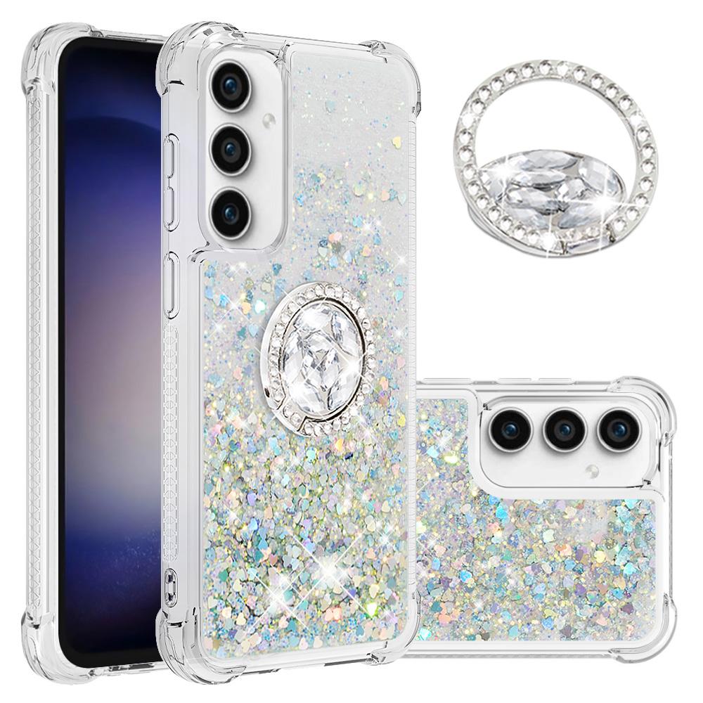 

For Samsung Galaxy S23 FE TPU Case with Kickstand Quicksand Shockproof Cover Silver/Hearts