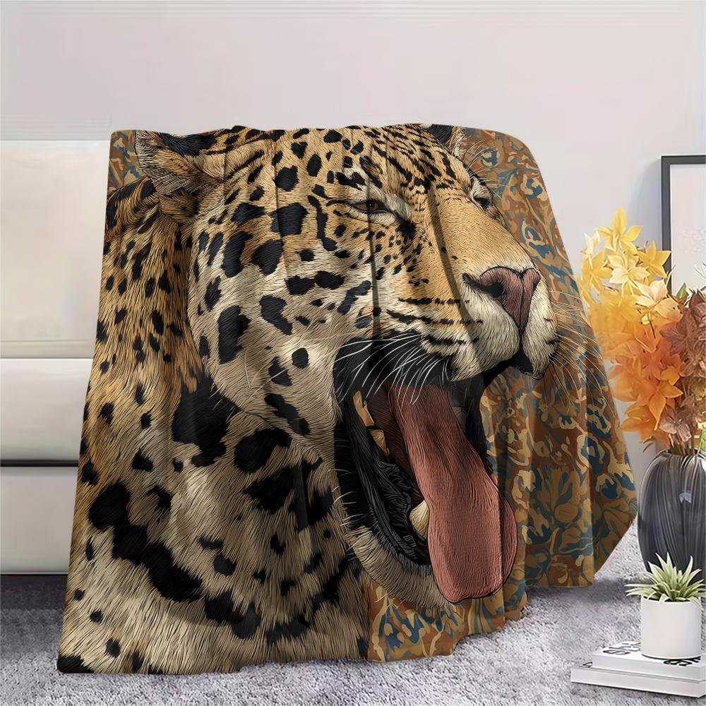 Cute Jaguar Print Flannel Blanket, High quality Comfortable for All Seasons, Home Decor, Warmth and Comfort, Perfect for Christmas Gifts