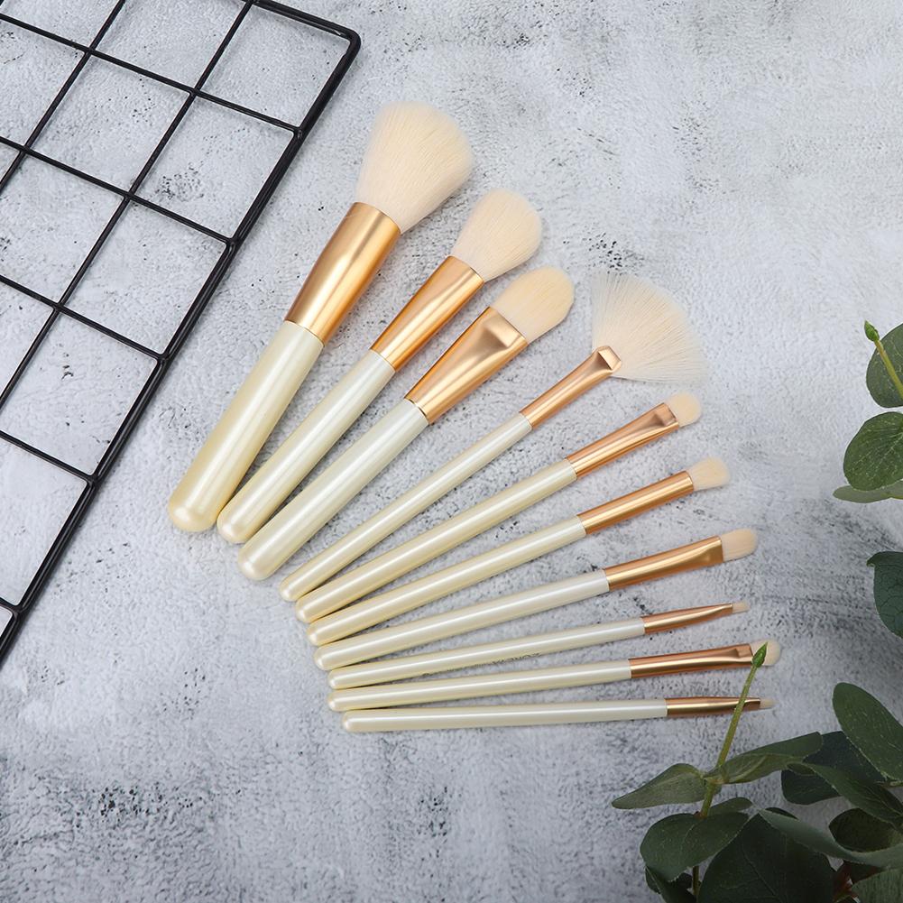 ZOREYA 10pcs Pearl White Portable Professional Makeup Blending Brushes Set with Storage Bag