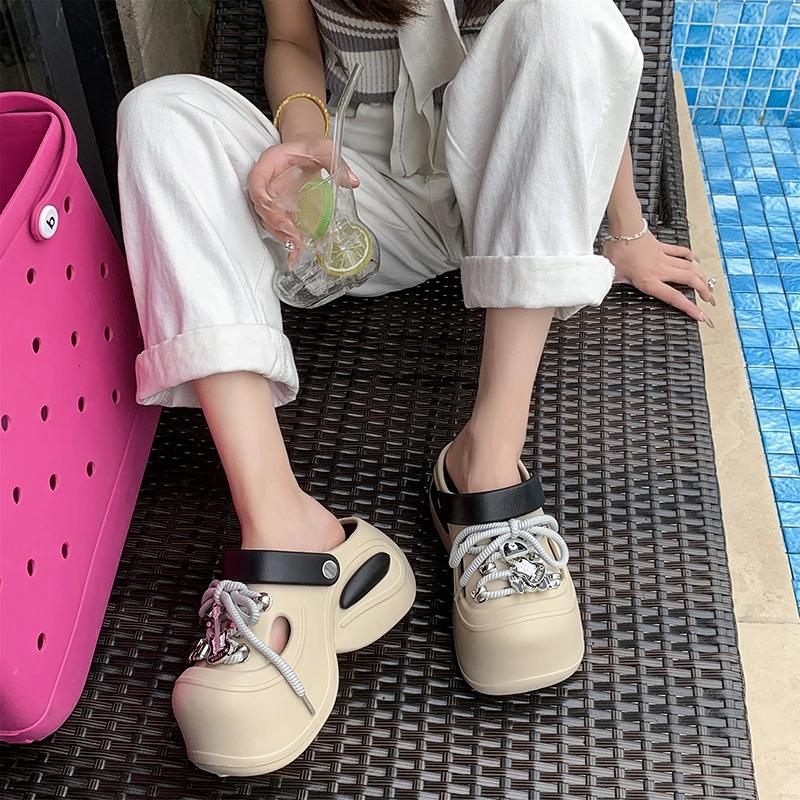 2025 Summer Ultra High Heel Women's Slippers Front Lace-Up Sandals Light Weight Comfy Beach Outdoor Slippers Hot Selling