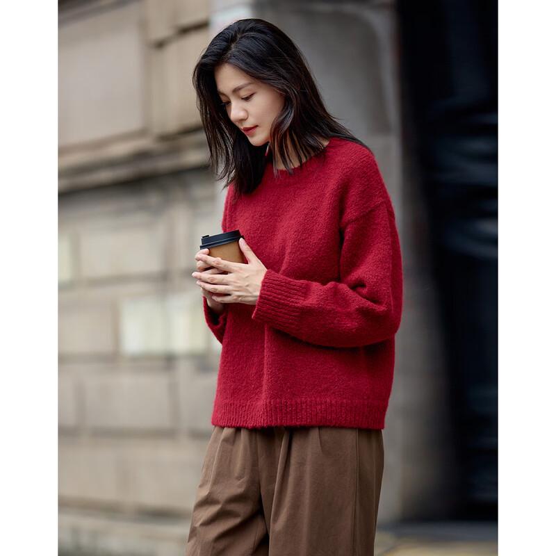 Demana Women's Retro Lazy Style Round Neck Knit Sweater