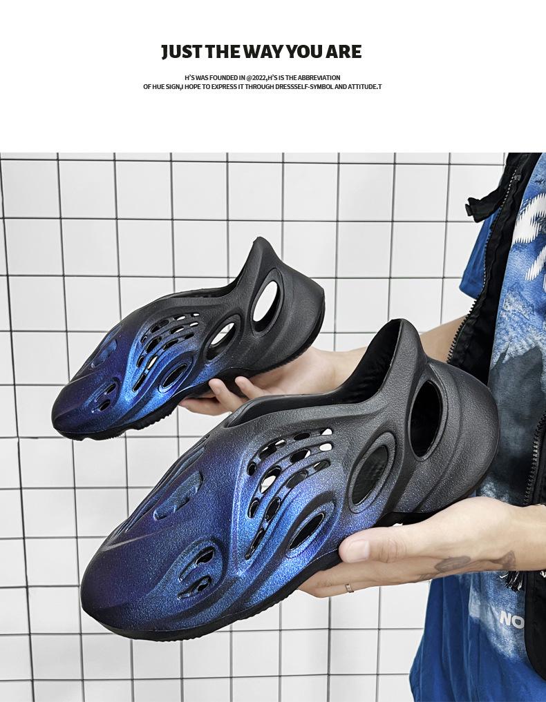 Men's Plus Size Gradient Coconut Hole Beach Sandals - Casual Summer Fashion Slippers