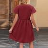 Women's Fashion Solid Color Casual Bohemian Vacation V Neck Short Sleeved Ruffle Edge Dress