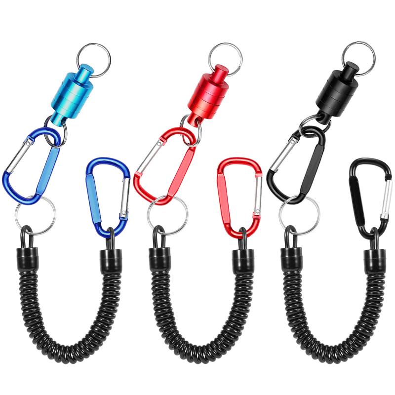 Magnetic Net Release Holder With Coiled Lanyard Fly Fishing Tools Strong Magnet Carabine Fast Buckle Anti-Drop Rope Accessories