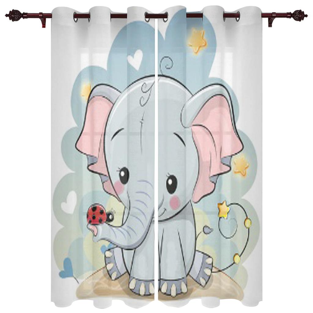 Baby Elephant Cute Butterfly Window Curtain for Living Room Bedroom Home Decor Kitchen for Window Drapes