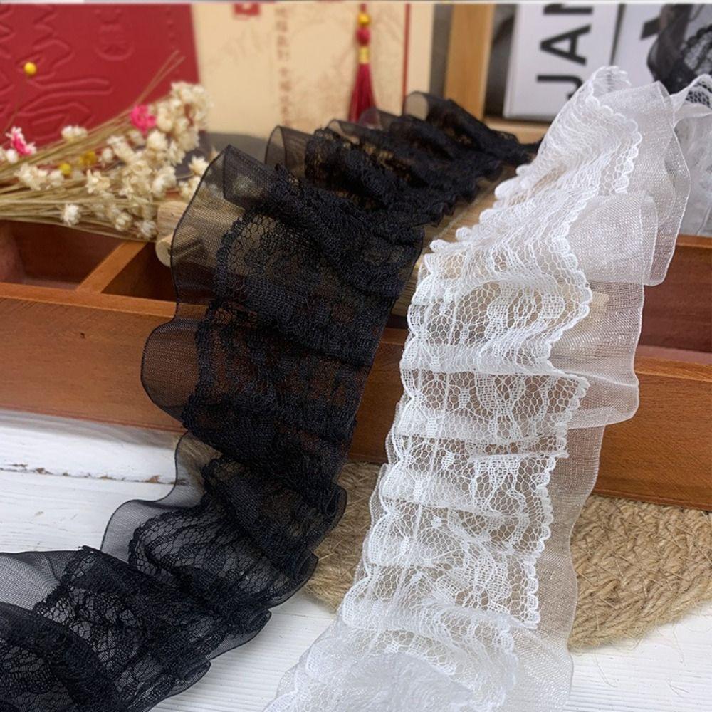 5CM Wide Pleated Lace Trim Double Layers Ruffled Trim Fabric Dress Collar Cuffs Edge Decoration