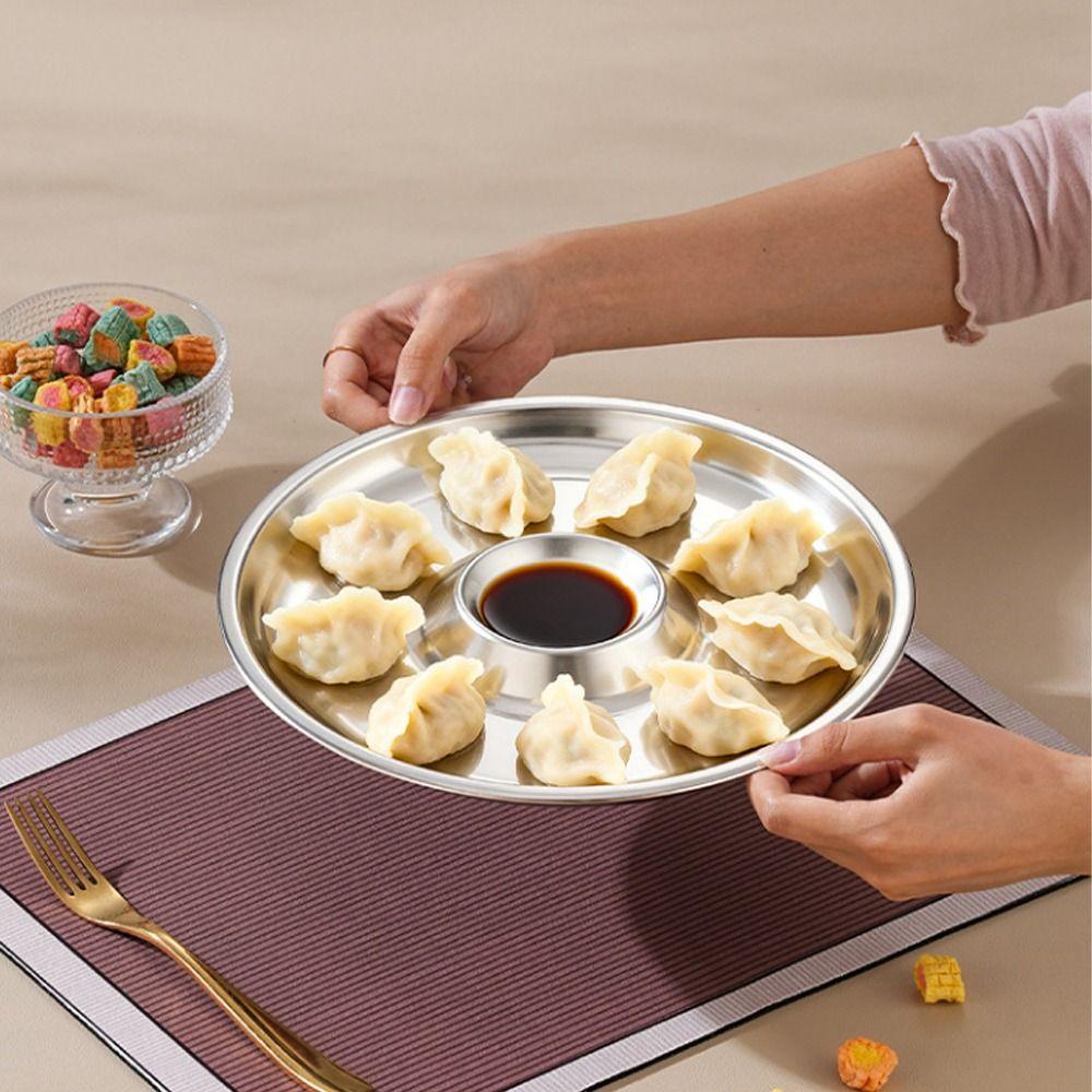 Stainless Steel Dumpling Plate Circular Shape French Fries Plate Salad Plate Food Serving Tray  Bar