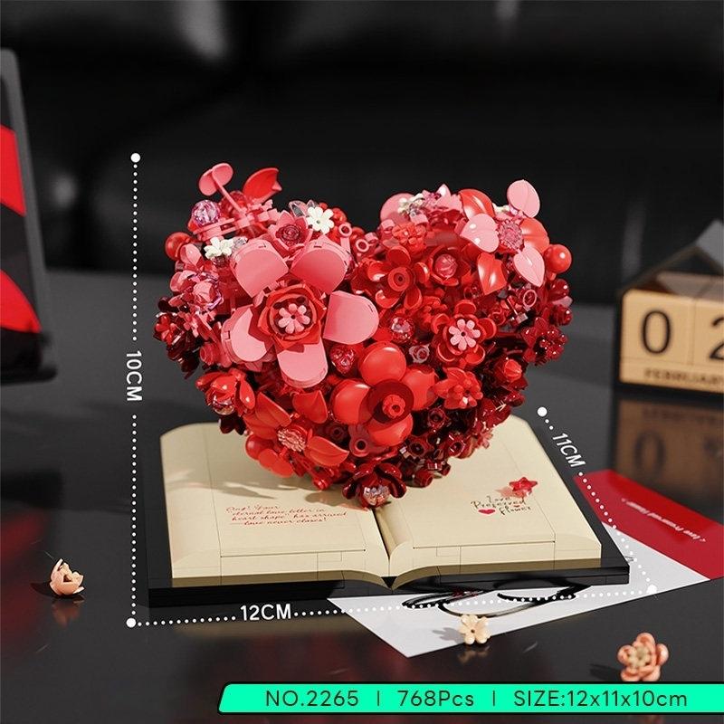 Love Flower Building Blocks Simulated Immortal Flower Ornaments Children's Educational Assembly Models Girlfriend Birthday Gifts