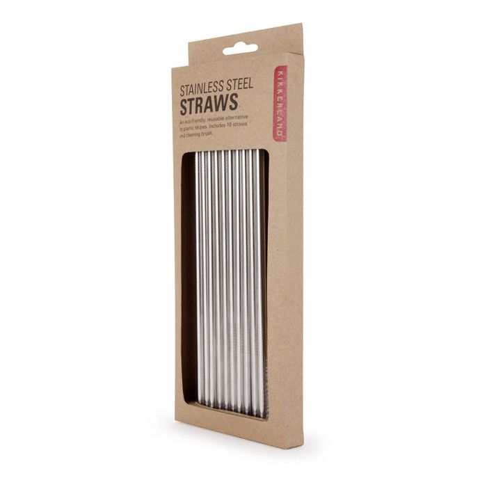 10 pailles réutilisables en inox - Kikkerland - Gris -