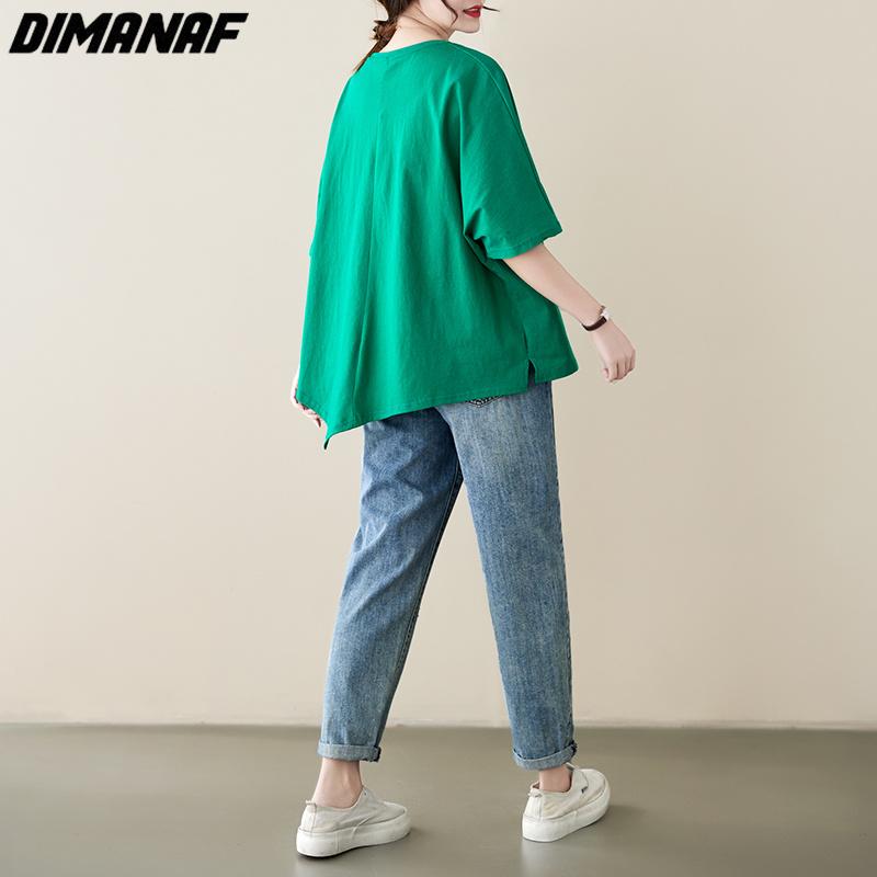 DIMANAF 2023 damska koszulka Plus Size Casual topy luźna solidna O-Neck letnia koszulka z krótkim rękawem moda zielona