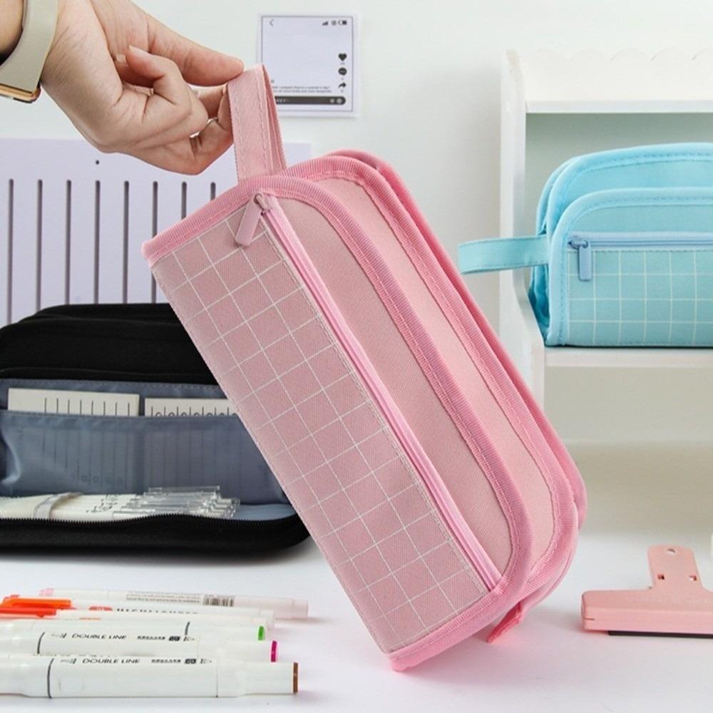 Large-capacity Grid Pencil Case Multi-layer Student Stationary Boxes Pen Storage Bag  School/Office