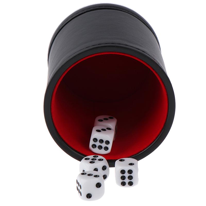 1 Stück schwarzer/roter Leder-Würfelbecher mit Filzfutter, leiser Shaker zum Spielen von Würfelspielen