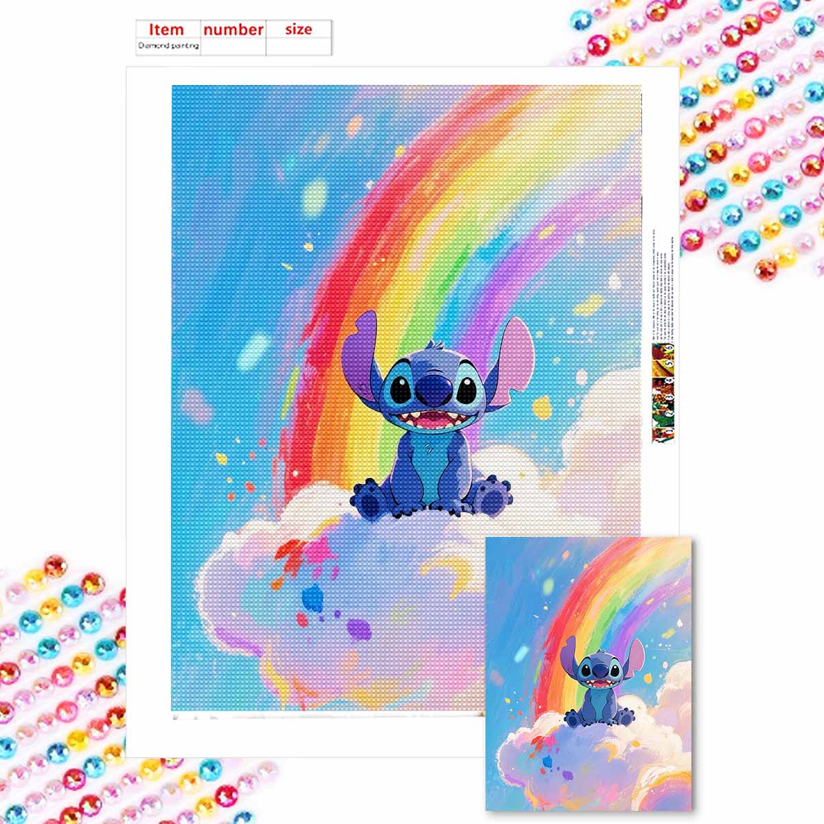 

DIY Diamond Painting Rainbow and Stitch Cross Stitch Kit Mosaic Art Diamond Painting Full Circle Diamond Home Decoration Round 20x30cm