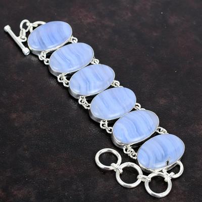 Blue Lace Agate Bracelet 925 Sterling Silver Bracelet Handmade Adjustable Chain Bracelet Gemstone Bracelet Silver Jewelry Anniversary Gifts
