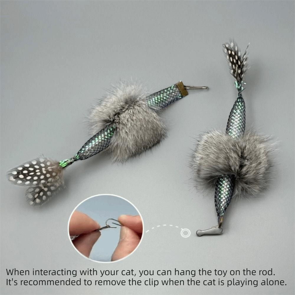 2 Pieces Bite Resistant Cat Teaser Stick Replacement Head Mermaid Shape Polyester Interactive Cat Toys with Sound