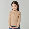 Autumn/Winter Girls' Mid-High Neck Ribbed Knit Sweater Top