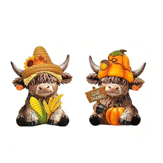 Figurină vacă scoțiană din lemn Albine Miere/Coastă/Patriotică Statuie scoțiană pentru Casă Grădină Bucătărie Birou Tavă etajată Decor Masă Cadouri pentru Iubitorii de viței