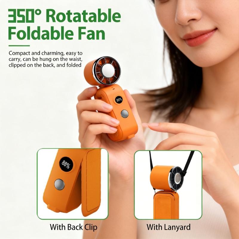 Portable Handheld Fan 5 Speed Mini Cooling Desk Fan Quiet Handheld Fan with Digital Display USB Rechargeable Table Fan