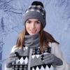 Winter Warm Hat Scarf Three-piece Set Women's Outdoor Velvet Coldproof Cap Knitted Wool Cap