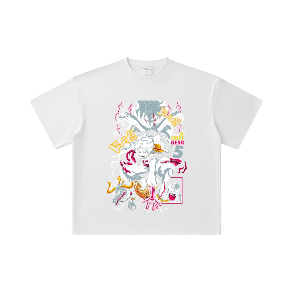 260 GSM Double Yarn 32 Count 100% Cotton One Piece V23 Luffy Gear Print Unisex Heavy Cotton T Shirt