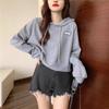 Women's Hooded Pullover Hoodie Loose Fit Solid Casual Spring Fall Waffle Knit Cropped Tops