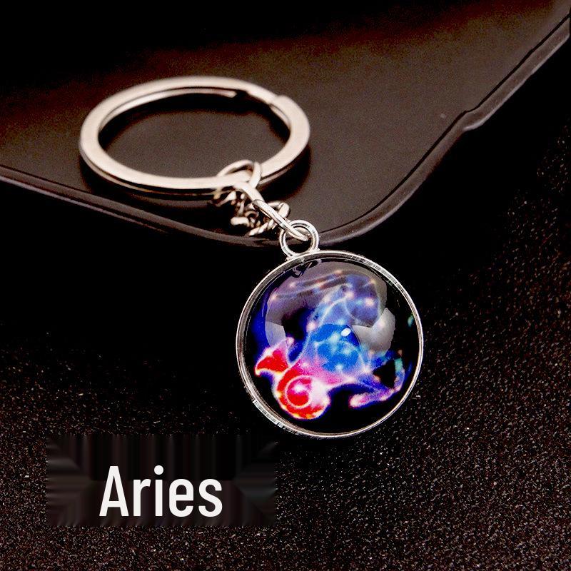 Kulatý svítící krystal zvěrokruhu Keychain - Panna & Lev